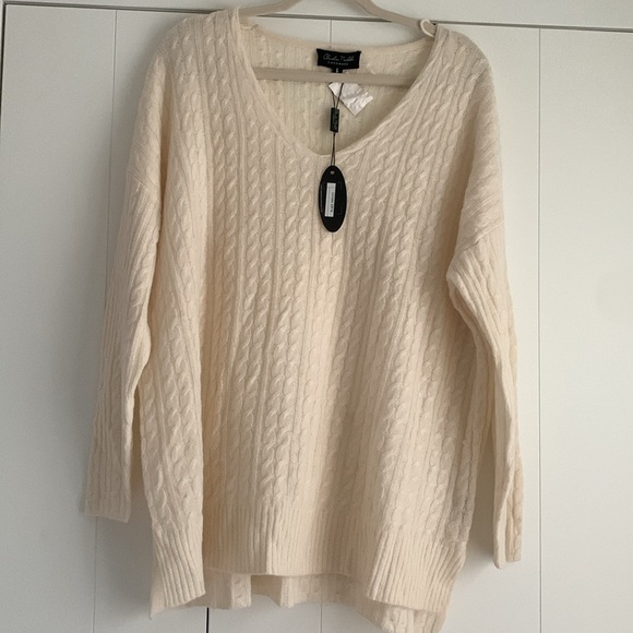 Claudia Nichole Sweaters - Claudia Nichole Cashmere Cream Ivory Cable Knit Sweater NWT $209 Medium